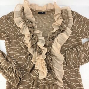 Ryu Anthropologie M/L Crocheted Lace Boho Women's Brown Textured Ruffle Cardigan